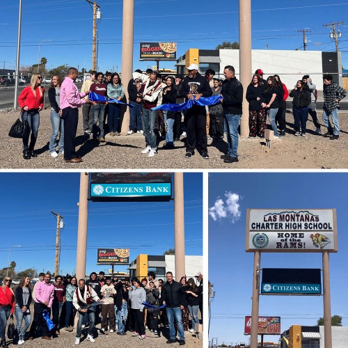 Las Montanas charter school marquee ribbon cutting